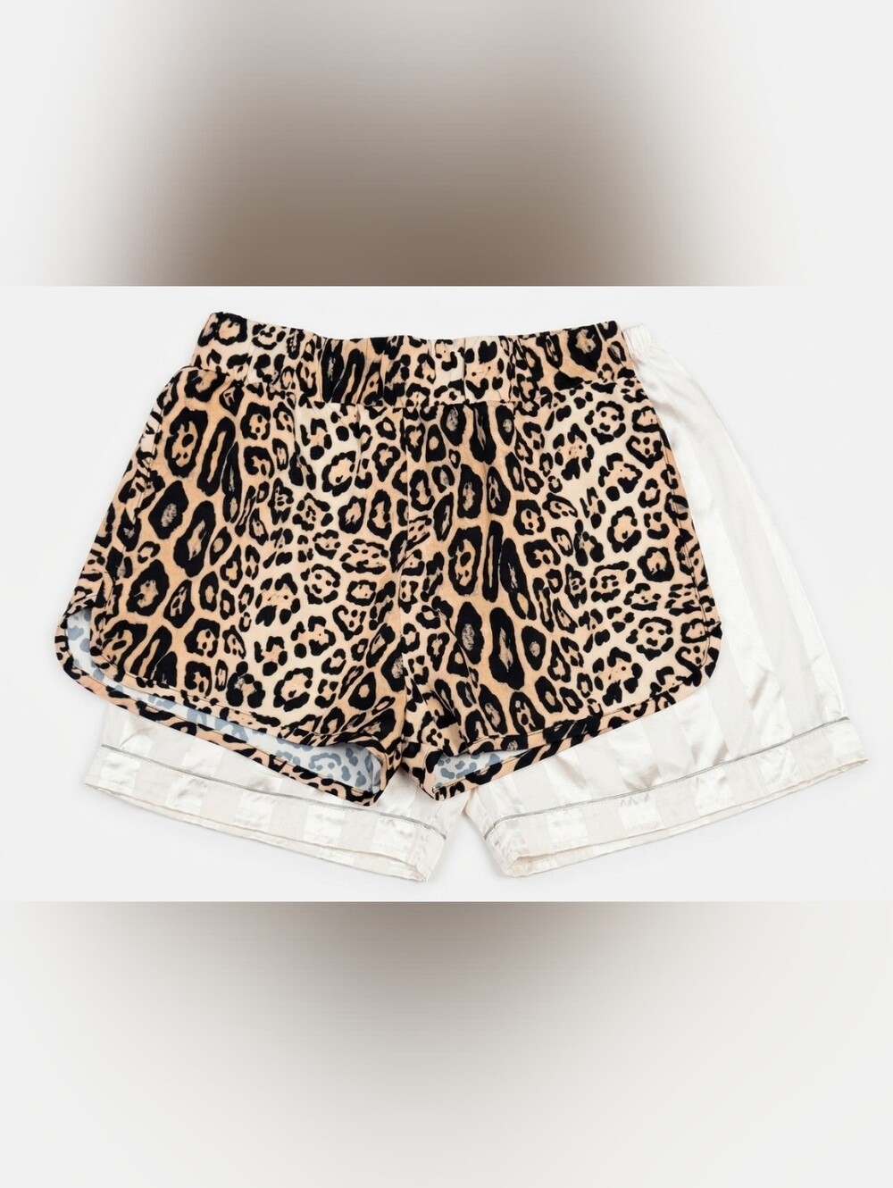 Leopard Print Sleep Shorts in Beige and Black - Elastic Waist